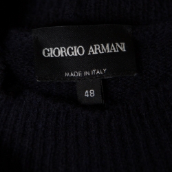 Pre Owned Giorgio Armani Navy Blue Cashmere and Silk Knit High Neck Sweater M