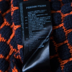 Giorgio Armani Navy Blue And Orange Patterned Knit Crew Neck Sweater L