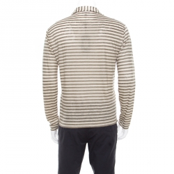 Giorgio Armani Sage Green Linen Striped Jersey Polo T-Shirt 3XL