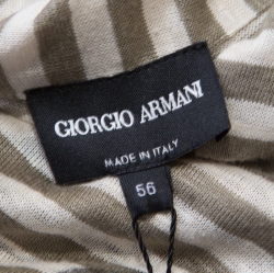Giorgio Armani Sage Green Linen Striped Jersey Polo T-Shirt 3XL