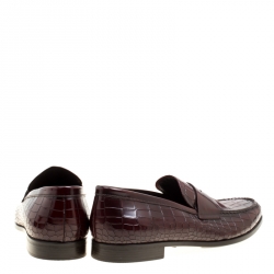 Giorgio Armani Maroon Croc Embossed Leather Penny Loafers Size 43.5