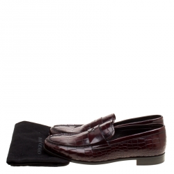 Giorgio Armani Maroon Croc Embossed Leather Penny Loafers Size 43.5