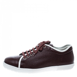 Pre Owned Giorgio Armani Burgundy Leather Sneakers Size 41