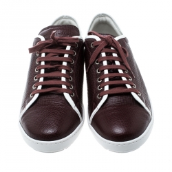 Pre Owned Giorgio Armani Burgundy Leather Sneakers Size 41