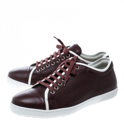 Pre Owned Giorgio Armani Burgundy Leather Sneakers Size 41