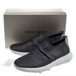 Pre Owned Giorgio Armani Grey Fabric and Suede Low Top Sneakers Size 43