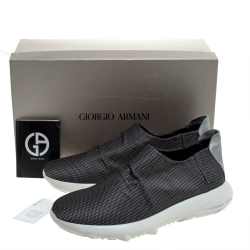 Giorgio Armani Grey Fabric and Suede Low Top Sneakers Size 40