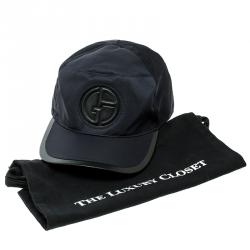 Pre Owned Giorgio Armani Navy Blue Nylon Logo Baseball Cap