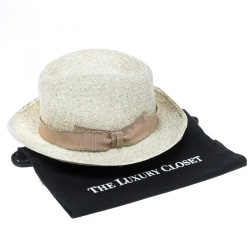 Giorgio Armani Cream Coated Straw Woven Panama Hat Size 59