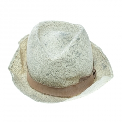 Giorgio Armani Cream Coated Straw Woven Panama Hat Size 58