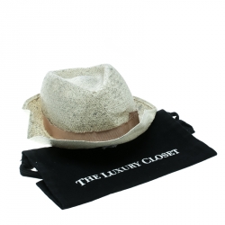 Giorgio Armani Cream Coated Straw Woven Panama Hat Size 58