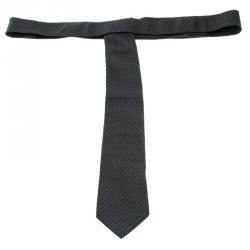 Pre Owned Giorgio Armani Grey Striped Woven Silk Tie