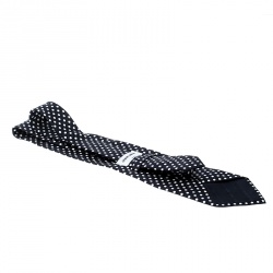 Pre Owned Giorgio Armani Navy Blue and White Polka Dotted Traditional Silk Tie