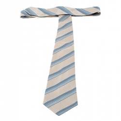 Pre Owned Giorgio Armani Beige and Blue Diagonal Striped Silk Traditional Tie