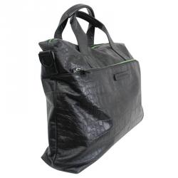 Giorgio Armani Black Croc Embossed Leather Weekender Bag