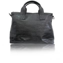 Giorgio Armani Black Croc Embossed Leather Weekender Bag