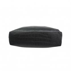 Giorgio Armani Black Croc Embossed Leather Weekender Bag