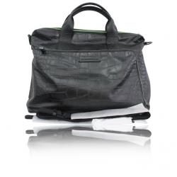 Giorgio Armani Black Croc Embossed Leather Weekender Bag