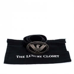 Pre Owned Giorgio Armani Black Crocodile Embossed Leather Eagle Buckle Belt 110CM