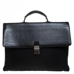 Giorgio Armani Black Fabric and Leather Laptop Briefcase Bag