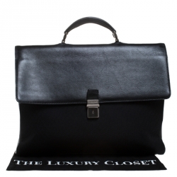 Giorgio Armani Black Fabric and Leather Laptop Briefcase Bag