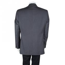 Pre Owned Giorgio Armani Super 150's Vitale Barberis Canonico Grey Pinstriped Blazer XXL