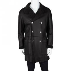 Giorgio Armani Brown Shearling Lined Mutton Leather Over Coat XL