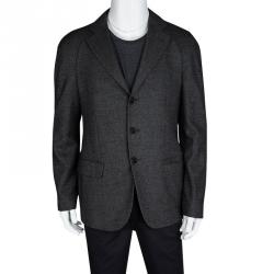 Pre Owned Giorgio Armani Black Textured Wool Blend Raglan Sleeve Blazer XL