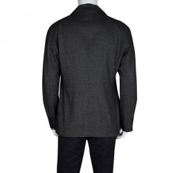 Pre Owned Giorgio Armani Black Textured Wool Blend Raglan Sleeve Blazer XL