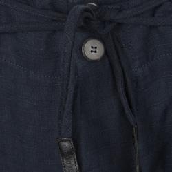 Pre Owned Giorgio Armani Navy Blue Linen Tie Detail Wide Leg Pants L