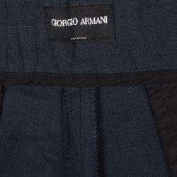 Pre Owned Giorgio Armani Navy Blue Linen Tie Detail Wide Leg Pants L