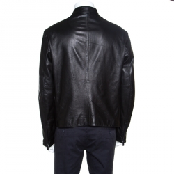 Giorgio Armani Black Lambskin Leather Concealed Zip Front Jacket XXL