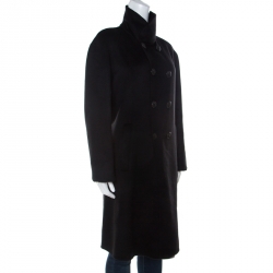 Pre Owned Giorgio Armani Black Cashmere Stand Collar Double Breasted Coat M