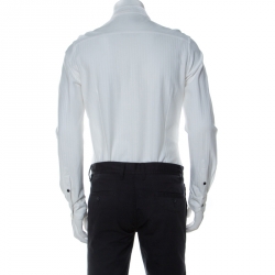 Pre Owned Giorgio Armani White Textured Cotton Zip Front Shirt M 