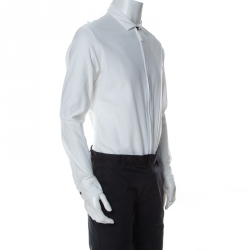 Pre Owned Giorgio Armani White Textured Cotton Zip Front Shirt M 