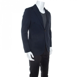 Pre Owned Giorgio Armani Navy Blue Cotton Blazer M