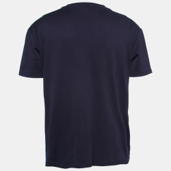Pre Owned Giorgio Armani Navy Blue Cotton Knit Logo Detail T-Shirt 3XL