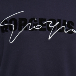Pre Owned Giorgio Armani Navy Blue Cotton Knit Logo Detail T-Shirt 3XL