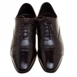 Pre Owned Giorgio Armani Dark Brown Leather Oxfords Size 45