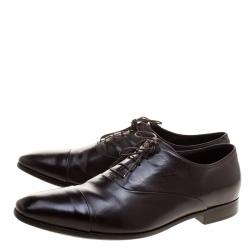 Pre Owned Giorgio Armani Dark Brown Leather Oxfords Size 45