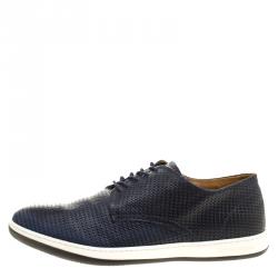 Giorgio Armani Navy Blue Woven Leather Sneakers Size 40