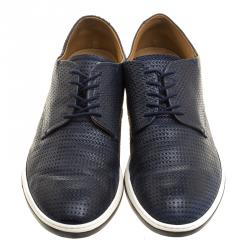 Giorgio Armani Navy Blue Woven Leather Sneakers Size 40