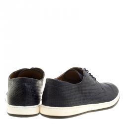Giorgio Armani Navy Blue Woven Leather Sneakers Size 40