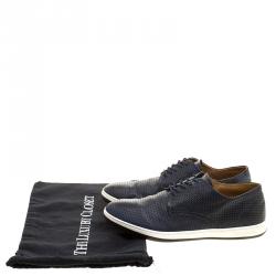 Giorgio Armani Navy Blue Woven Leather Sneakers Size 40