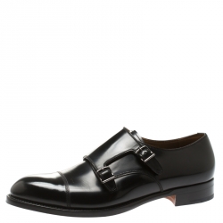 Giorgio Armani Black Leather Monk Strap Oxfords Size 44