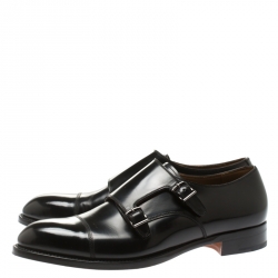 Giorgio Armani Black Leather Monk Strap Oxfords Size 44