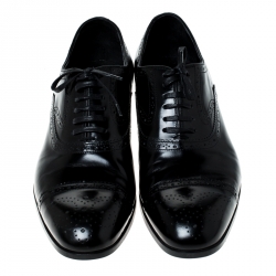 Pre Owned Emporio Armani Black Brogue Leather Oxfords Size 43.5