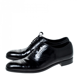 Pre Owned Emporio Armani Black Brogue Leather Oxfords Size 43.5