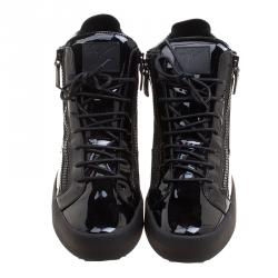 Pre Owned Giuseppe Zanotti Black Patent Leather London High Top Sneakers Size 46