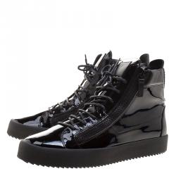 Pre Owned Giuseppe Zanotti Black Patent Leather London High Top Sneakers Size 46
